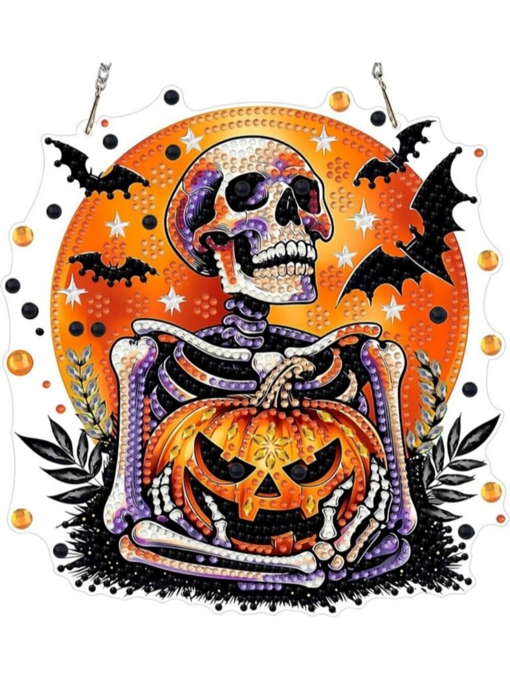 Halloween Hanging Diamond Art Ornaments w/ Chain Diamond Moon Skeleton Hanging